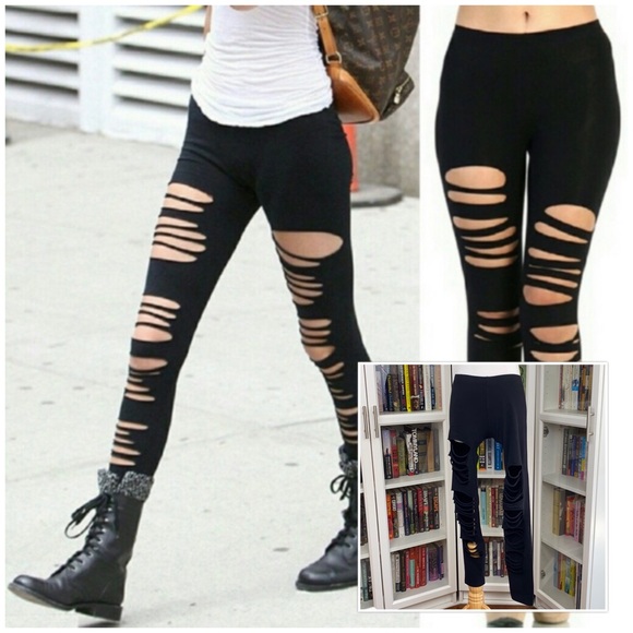 Fashionomics Pants - Black Distressed Leggings